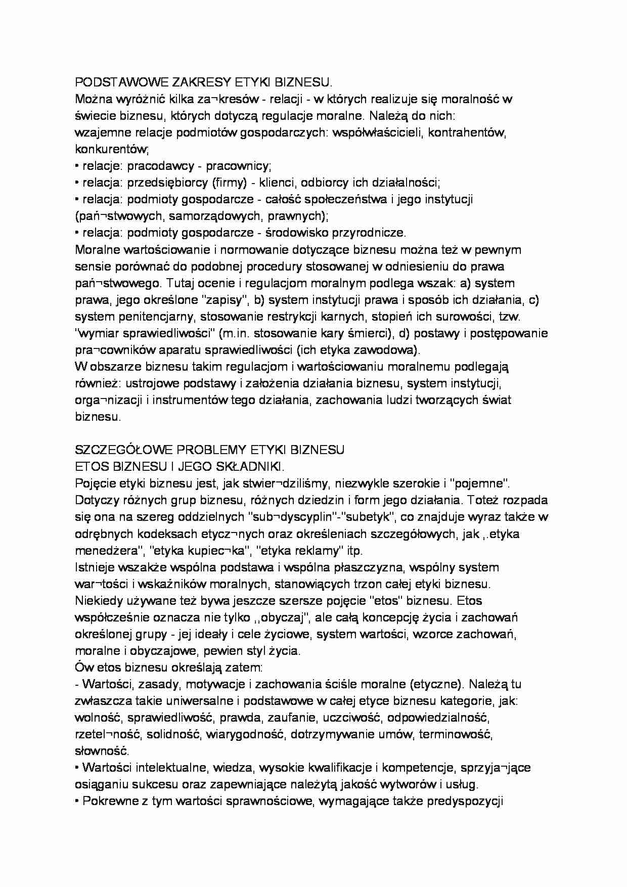 Podstawowe zakresy etyki biznesu - strona 1