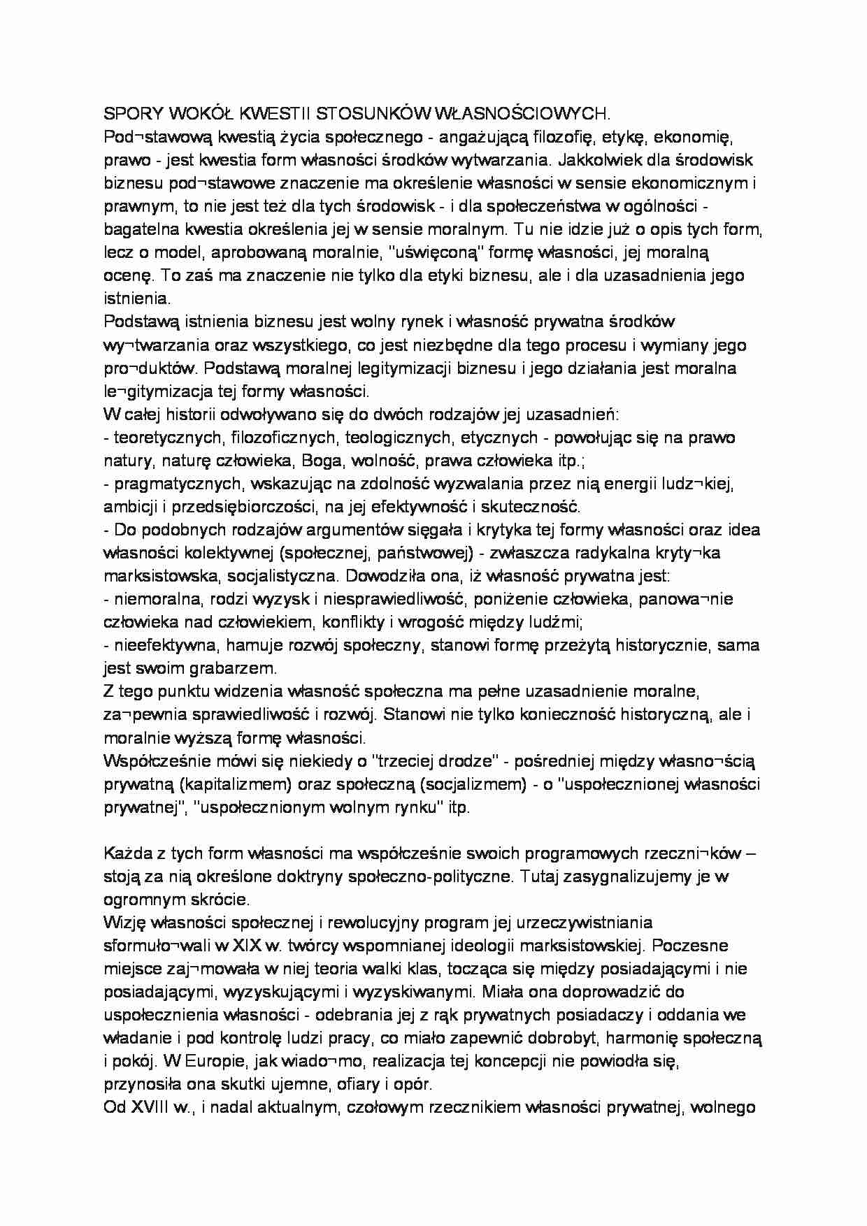 Spór wokół kwestii stosunków własnościowych - strona 1