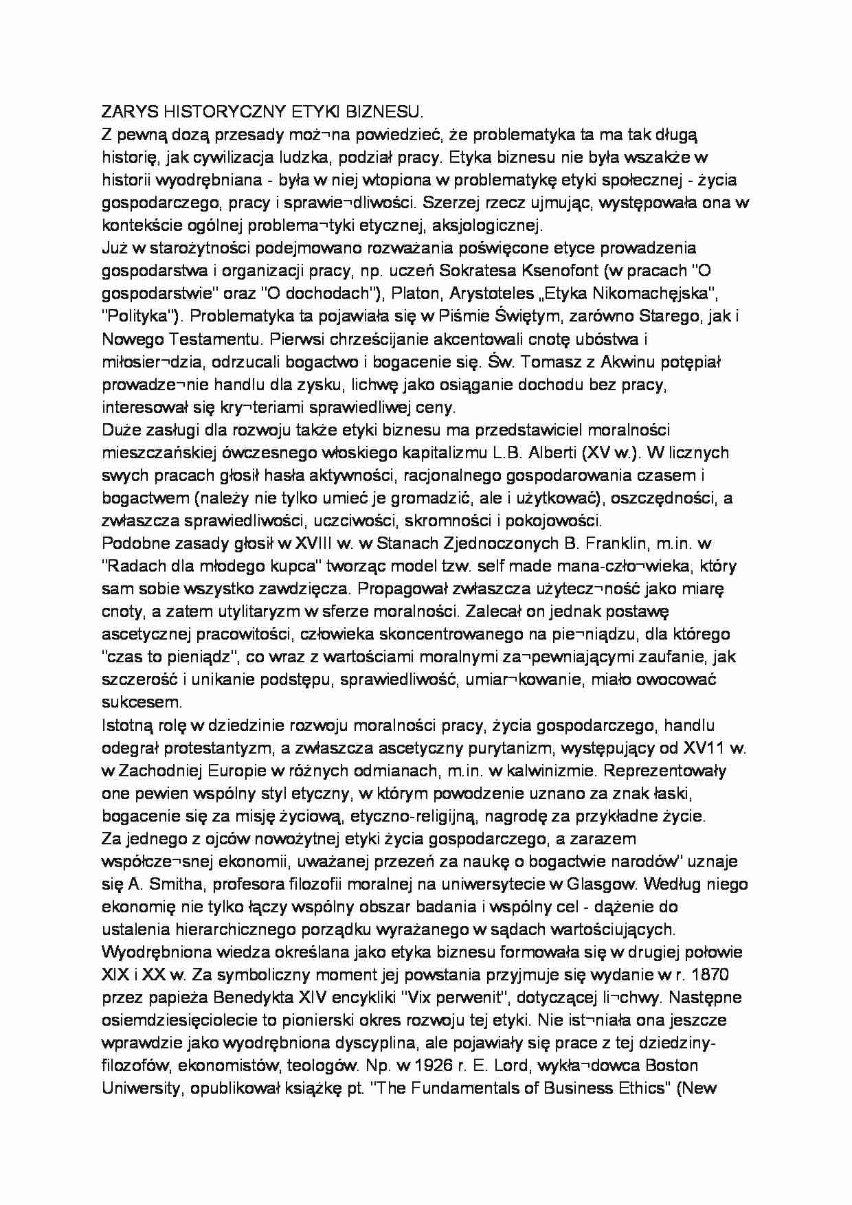 Zarys historyczny etyki biznesu - strona 1