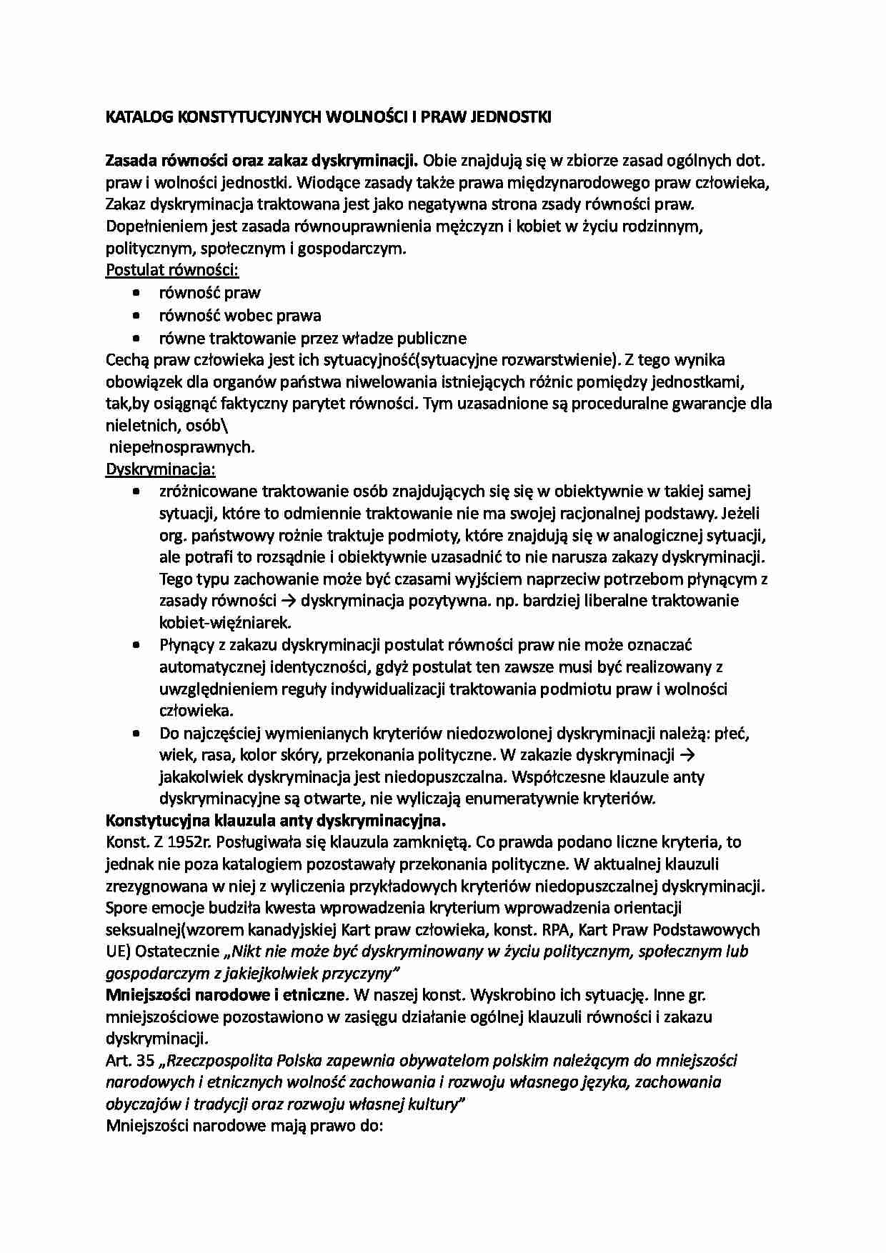 Katalog konstytucyjnych wolności i praw jednostki - strona 1