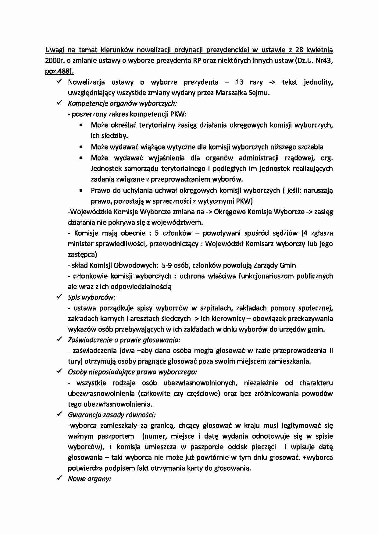 Kierunki nowelizacji ordynacji prezydenckiej - strona 1