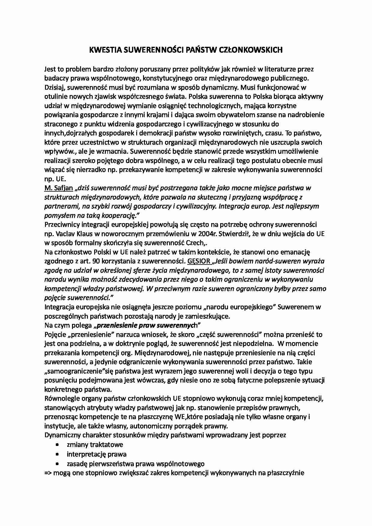 Kwestia suwerenności państw członkowskich - strona 1
