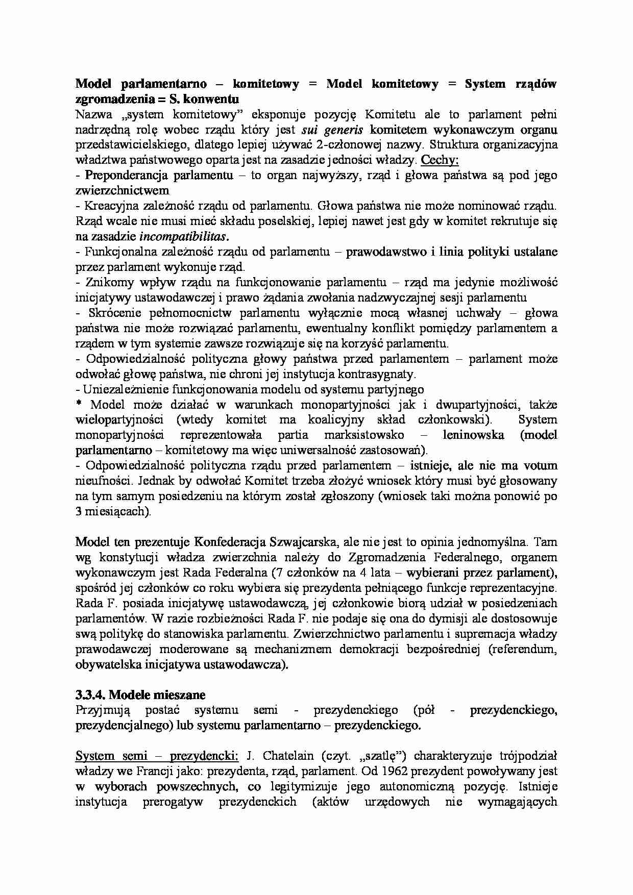 Model parlamentarno-komitetowy i mieszany - strona 1