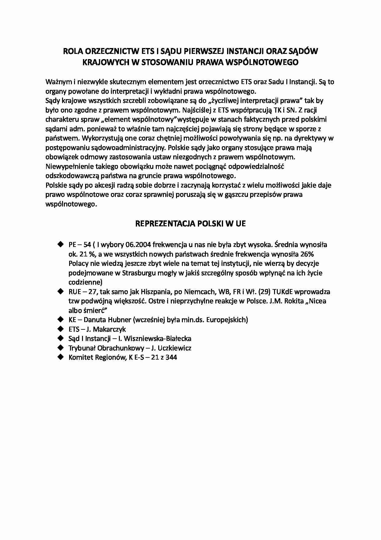 Orzecznictwo ETS, reprezentacja Polski w UE - strona 1