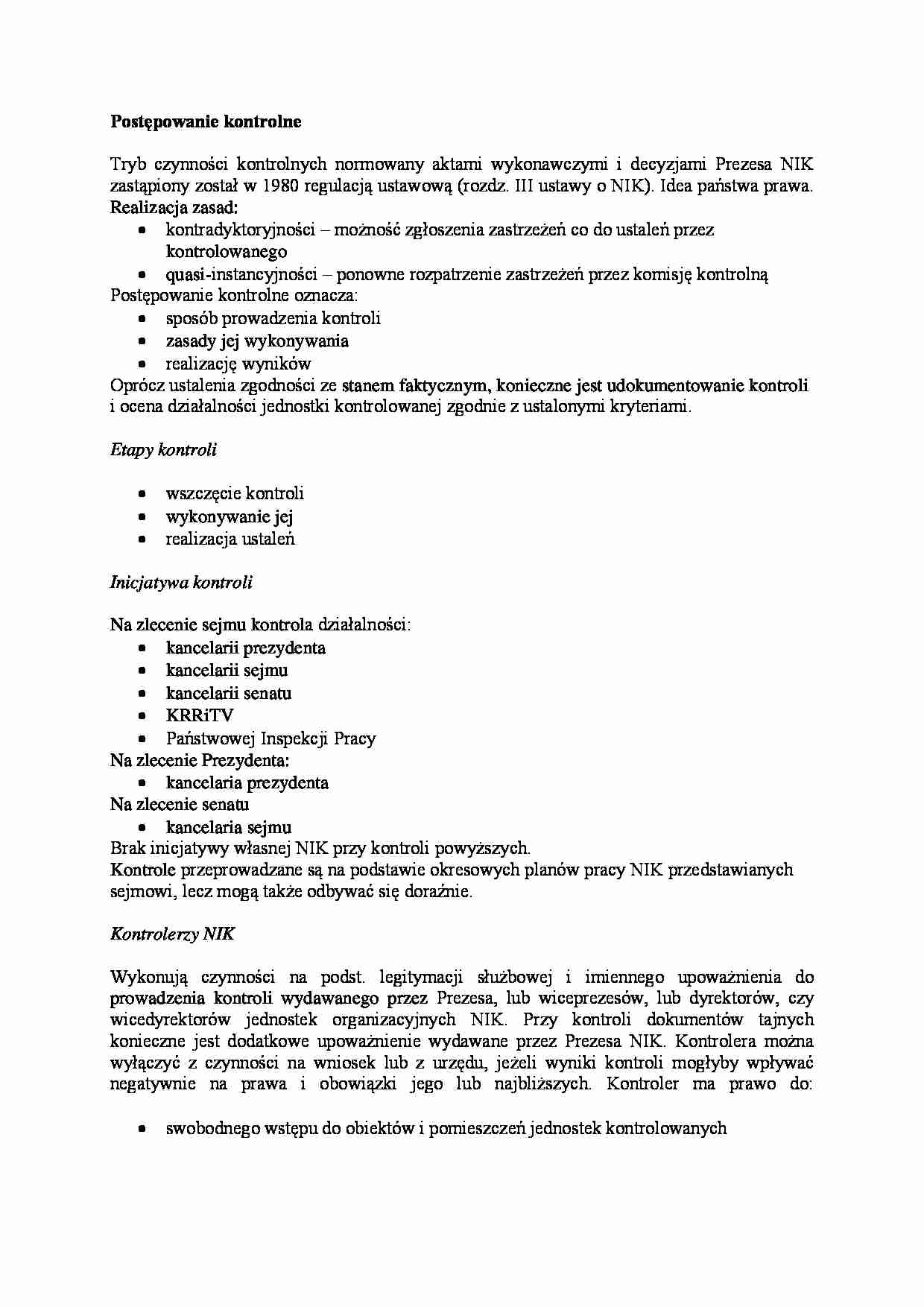 Postępowanie kontrolne NIK - strona 1