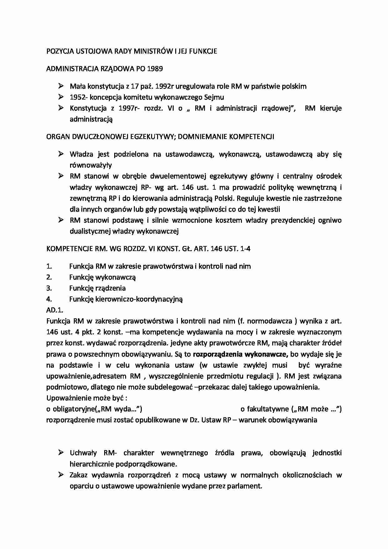 Pozycja ustrojowa Rady Ministrów i jej funkcje - strona 1