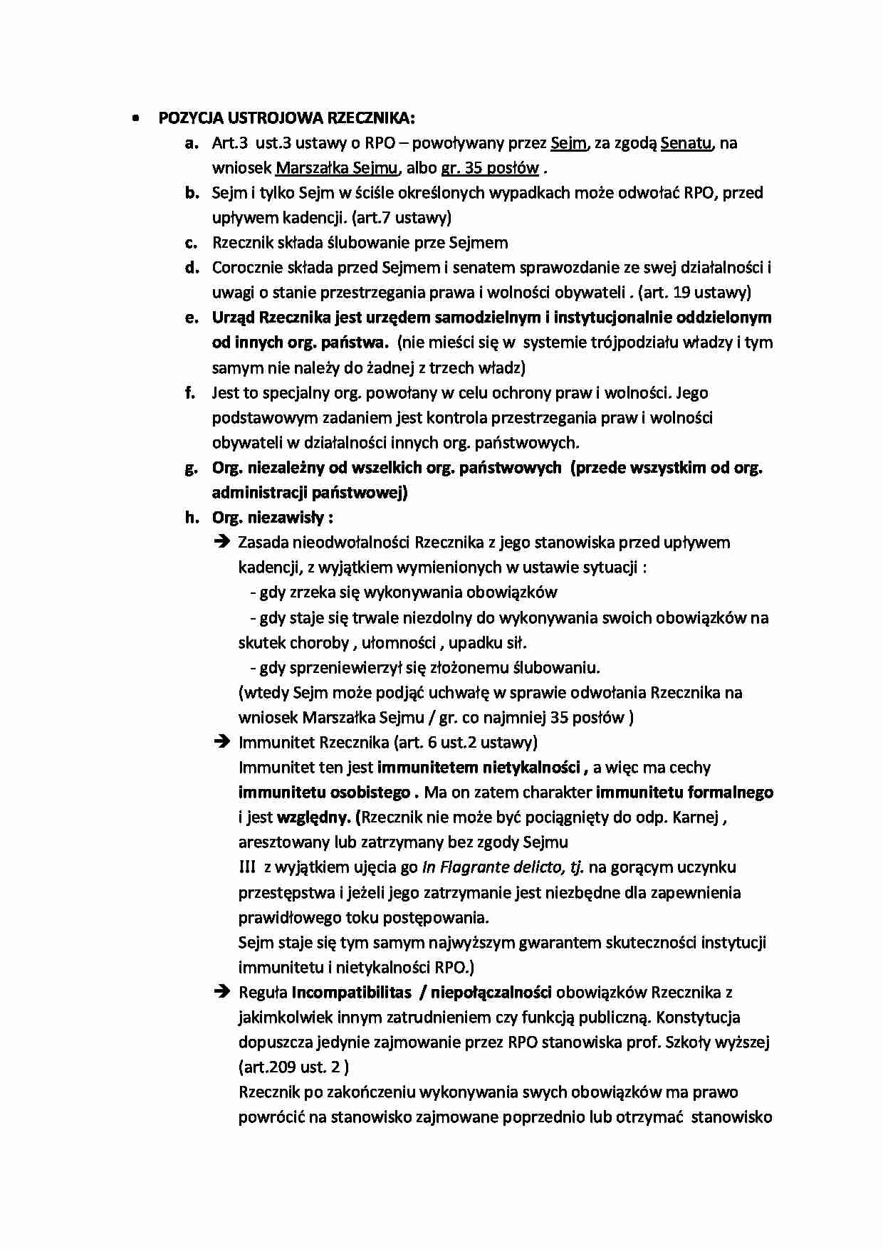 Pozycja ustrojowa Rzecznika - strona 1