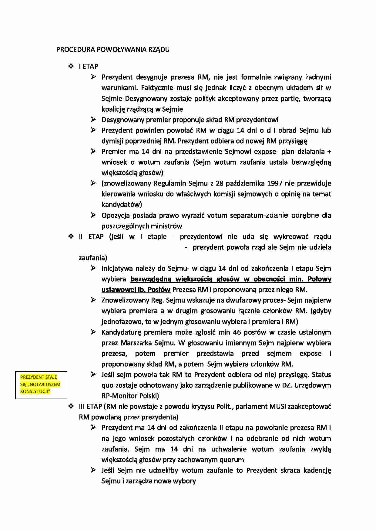 Procedura powoływania rządu - strona 1