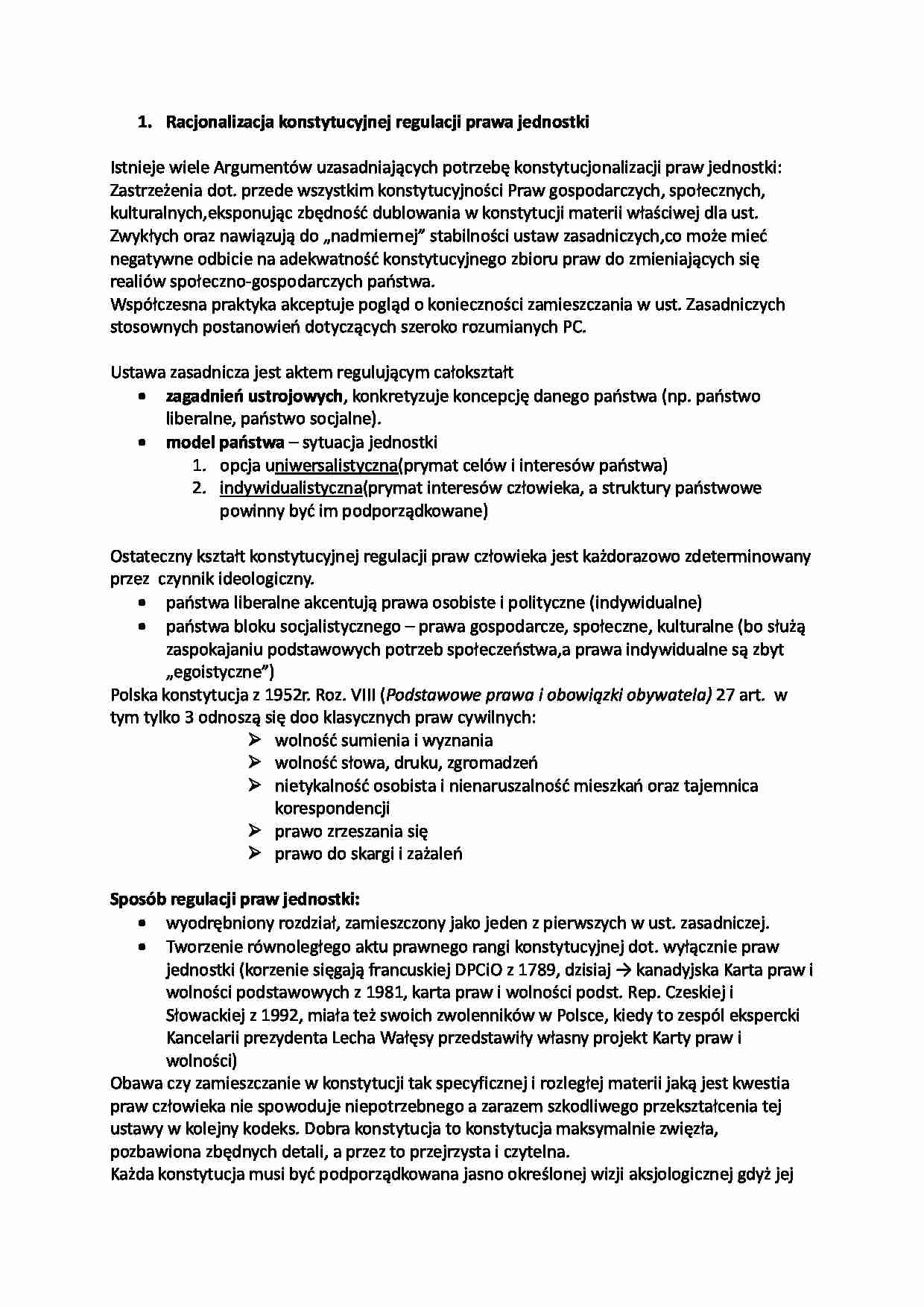 Racjonalizacja konstytucyjnej regulacji prawa jednostki - strona 1