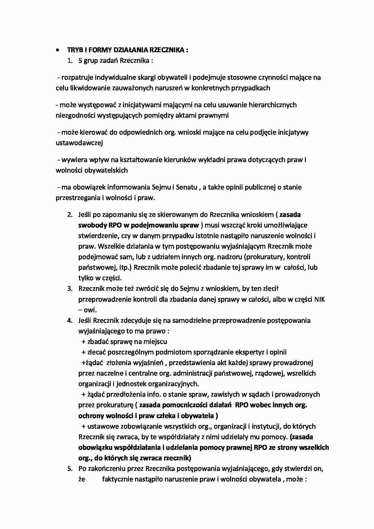Tryb i formy działania rzecznika - strona 1