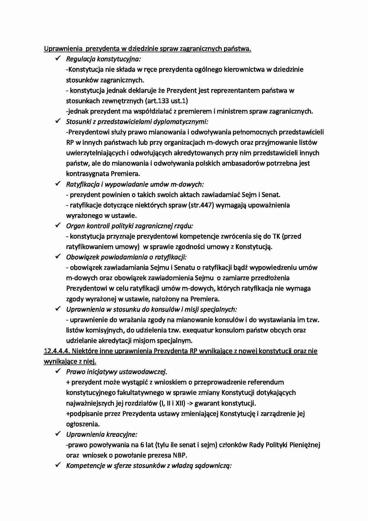 Uprawnienia  prezydenta w dziedzinie spraw zagranicznych państwa - strona 1