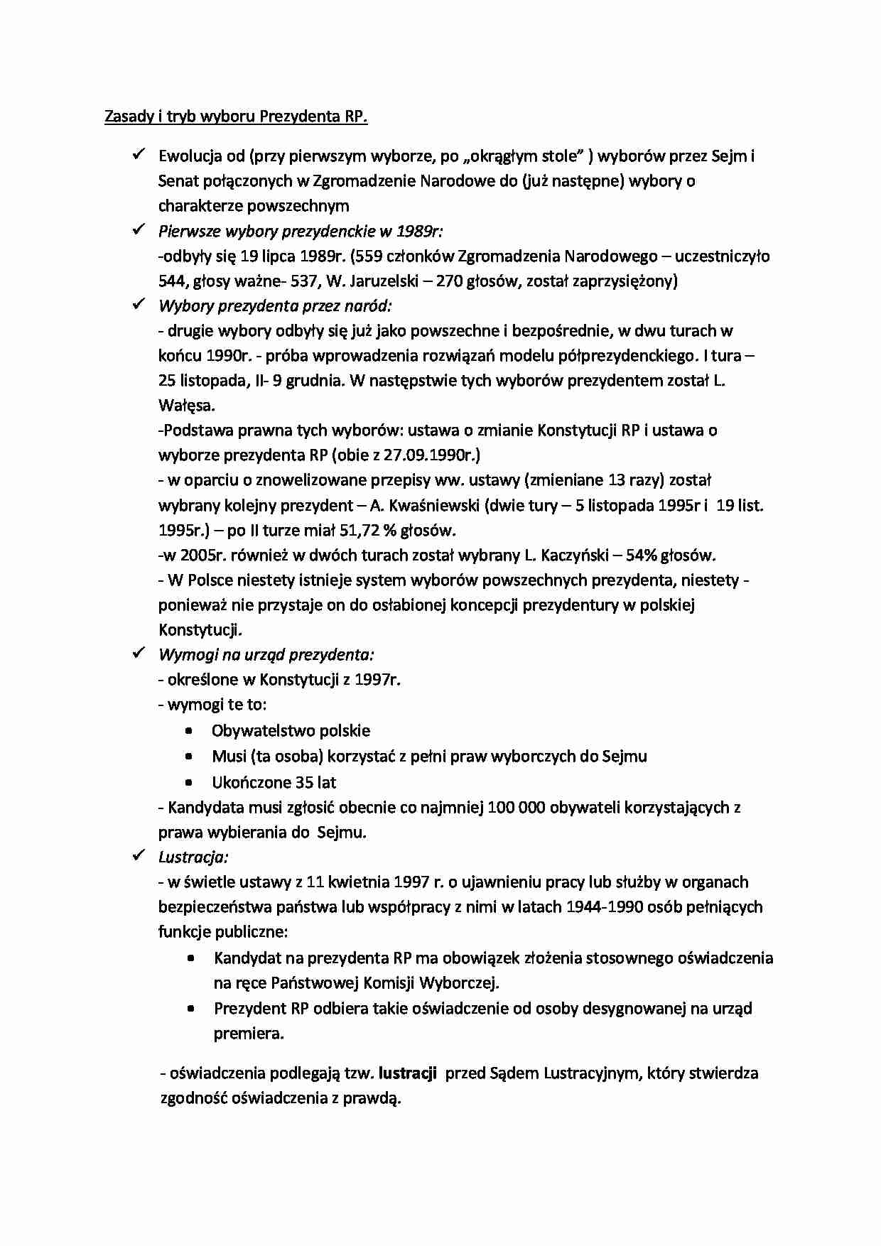 Zasady i tryb wyboru Prezydenta RP - strona 1