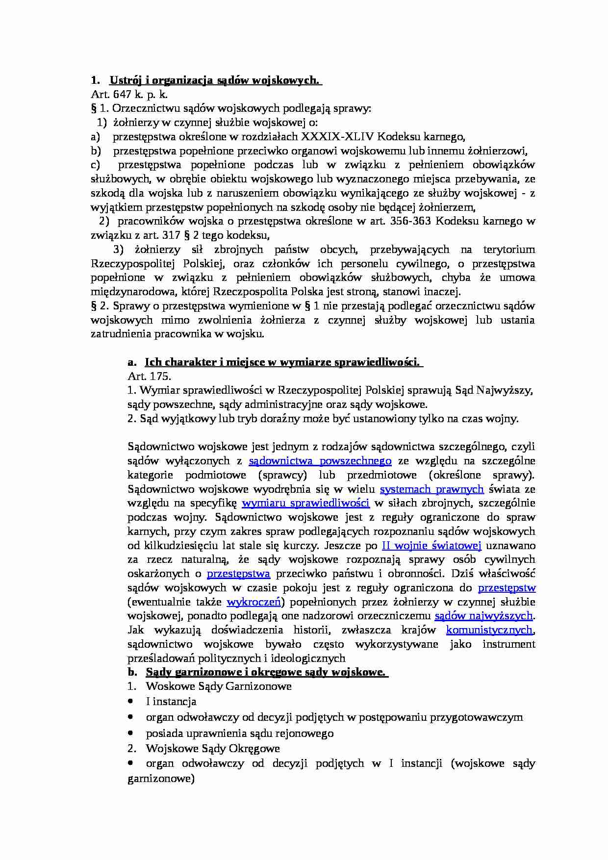 Ustrój i organizacja sądów wojskowych. - strona 1