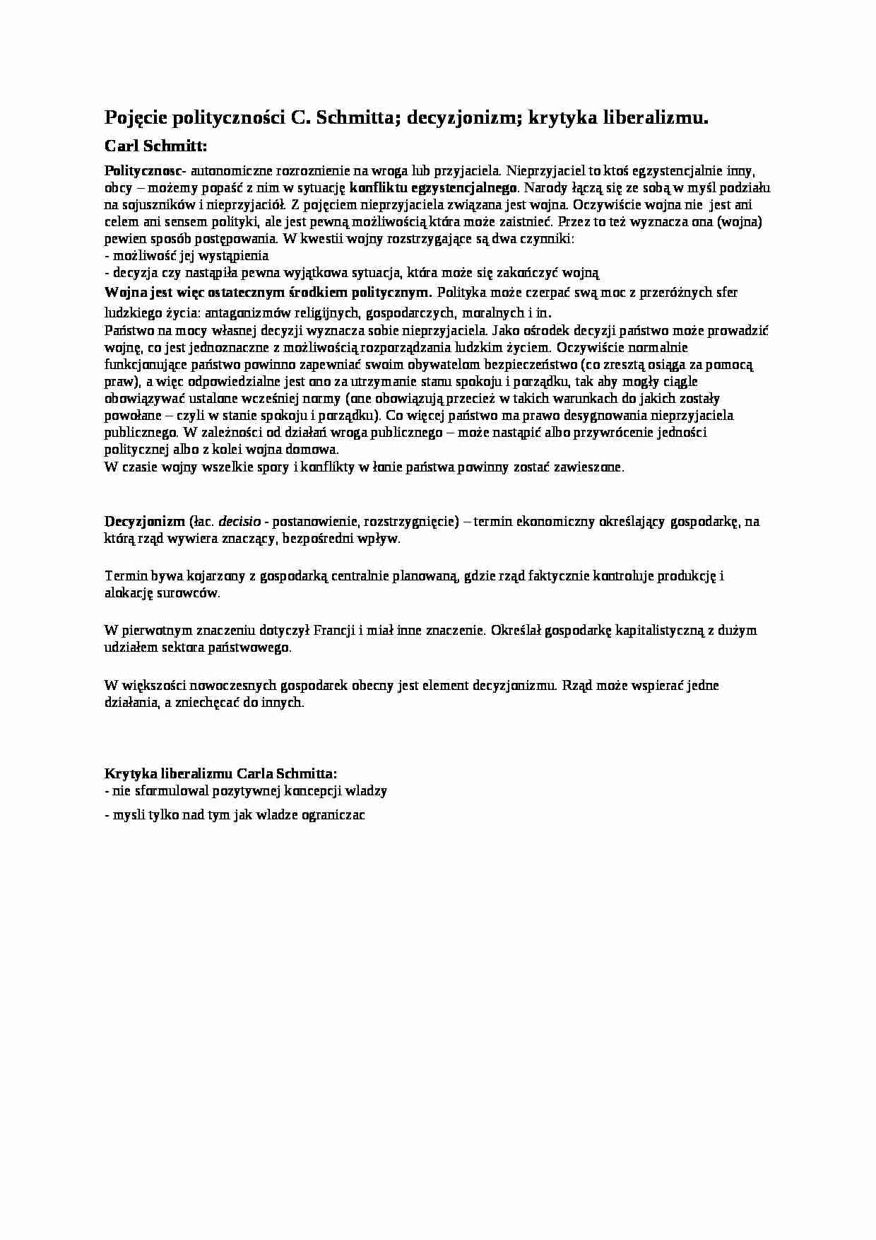 Pojęcie polityczności C. Schmitta - strona 1