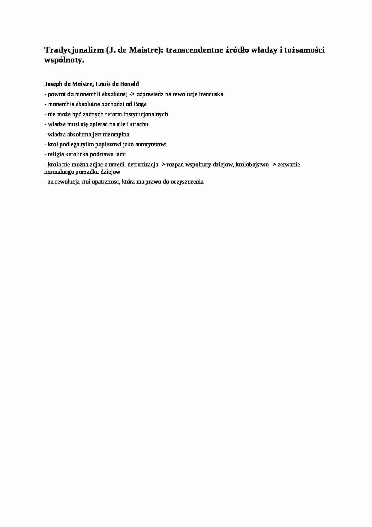 Tradycjonalizm (J. de Maistre) - strona 1
