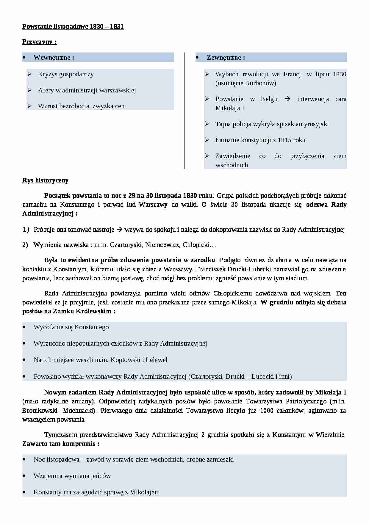 Powstanie listopadowe - wykład - strona 1