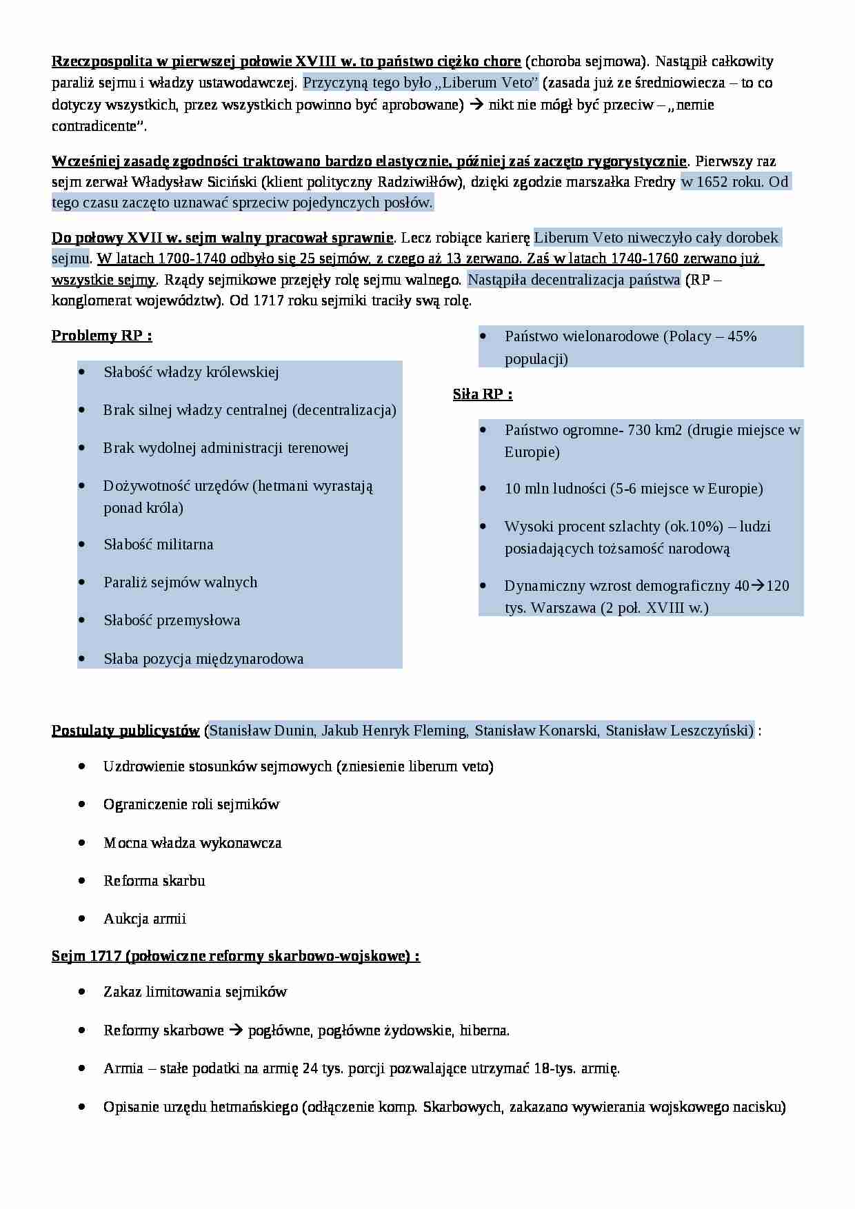 Rzeczpospolita w pierwszej połowie XVIII  - strona 1