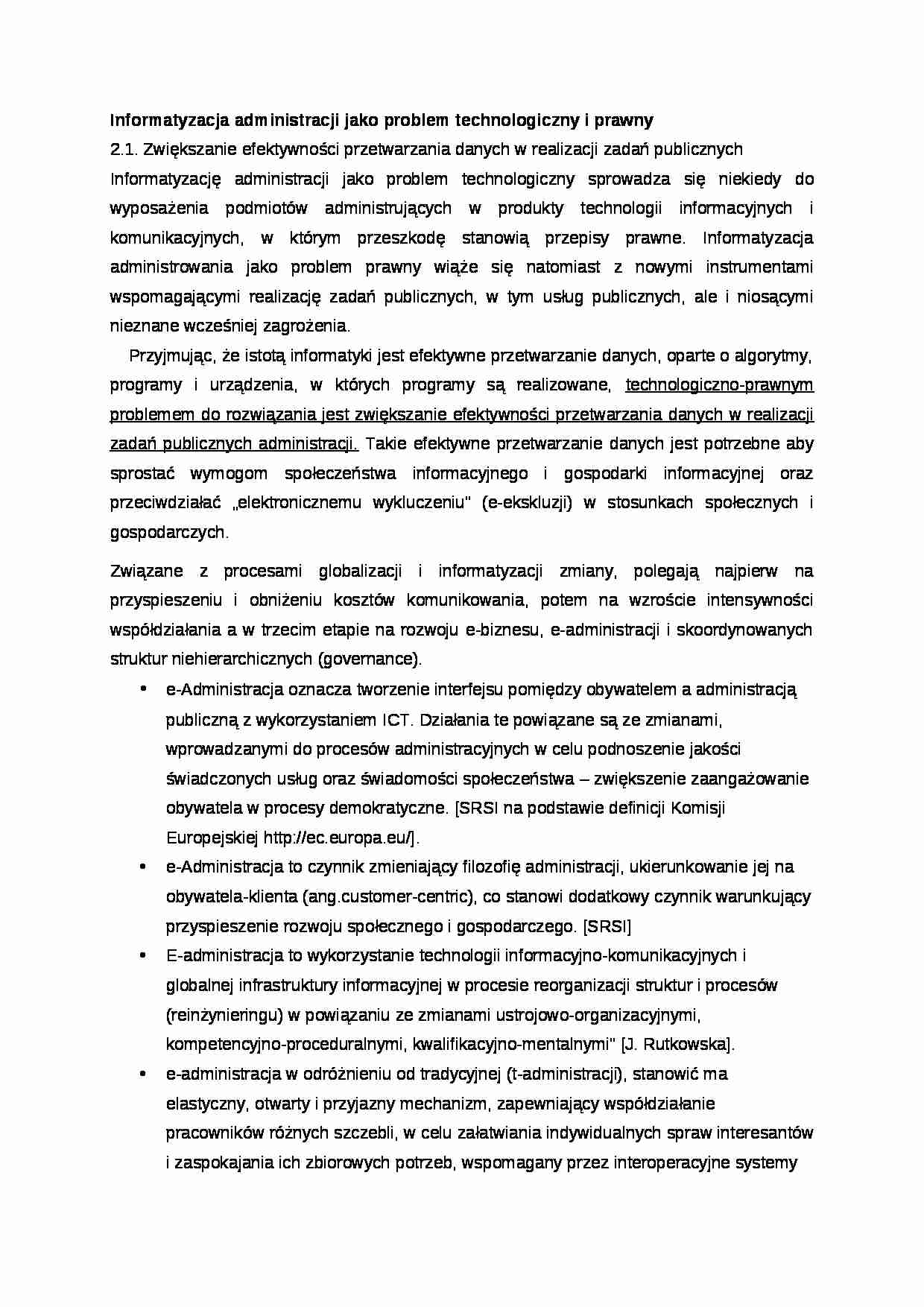 Informatyzacja administracji jako problem technologiczny i prawny - strona 1