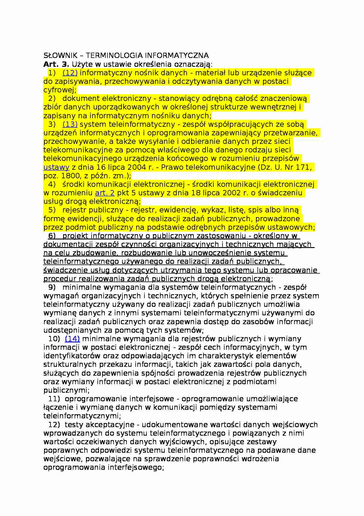 Terminologia informatyczna - ustawy - strona 1