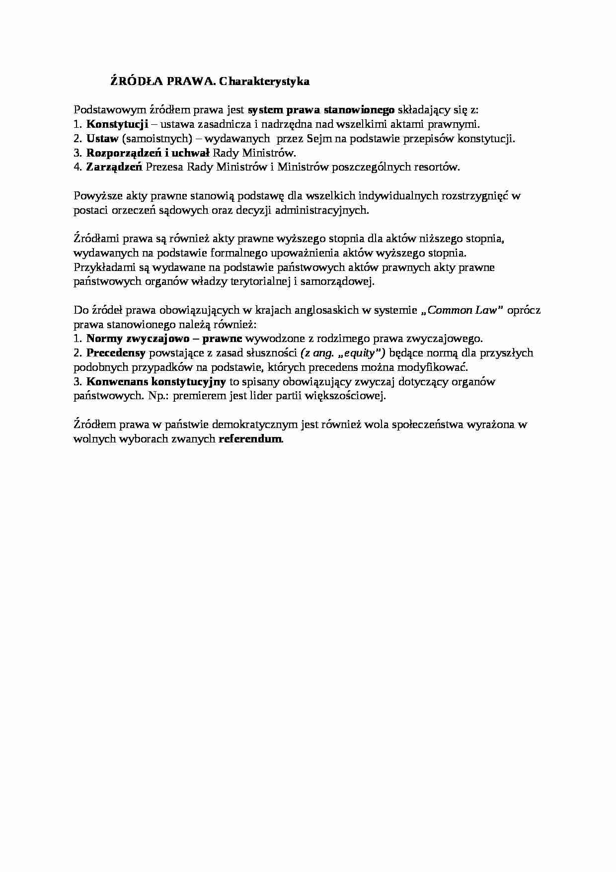 Charakterystyka źródeł prawa - strona 1
