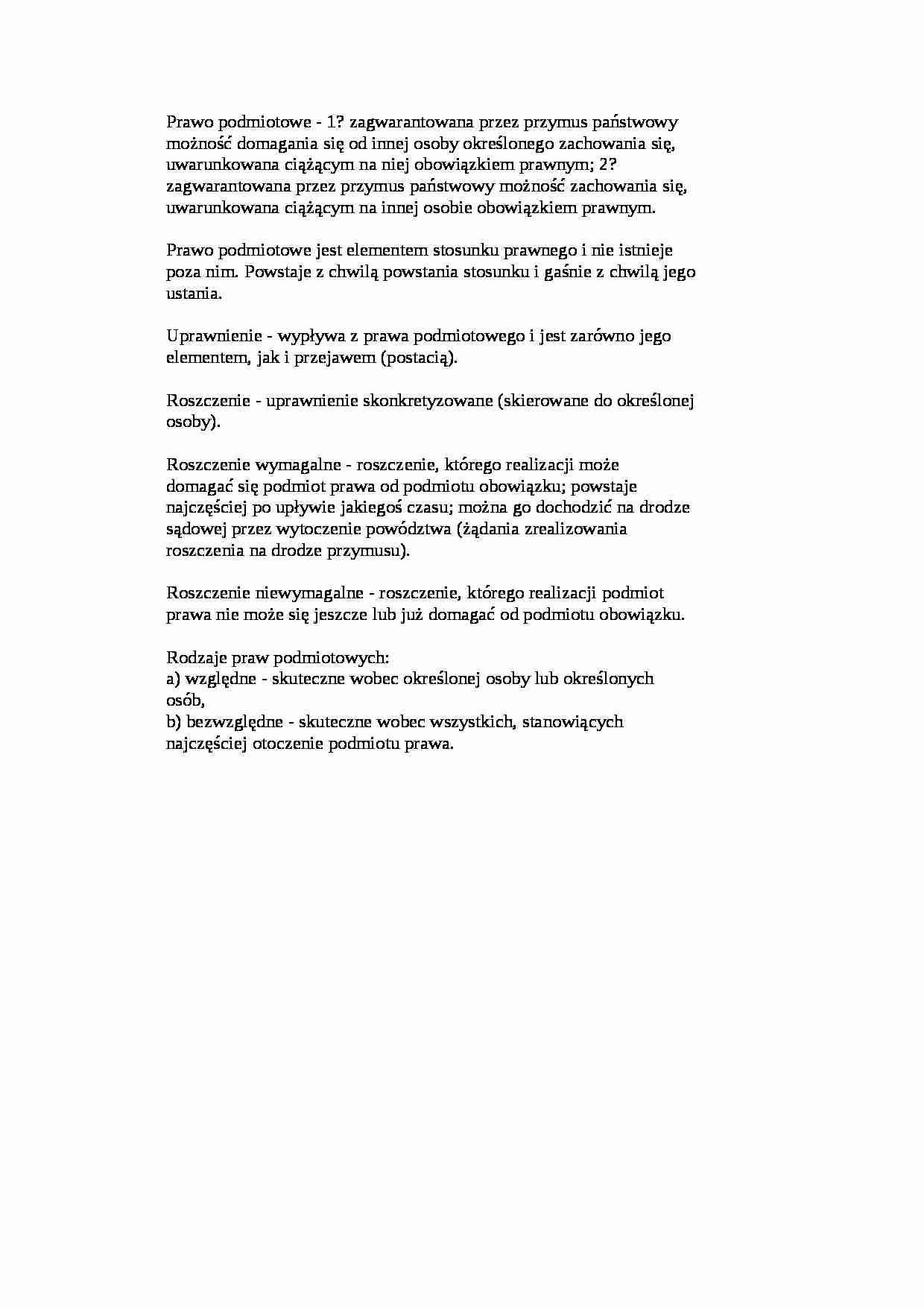 Prawo podmiotowe - Roszczenie wymagalne - strona 1