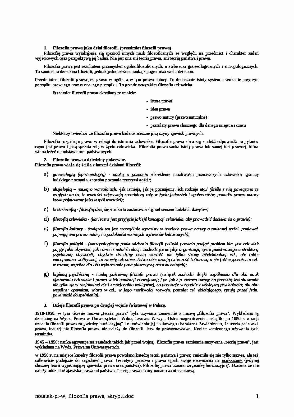 Filozofia prawa - skrypt 3 - strona 1