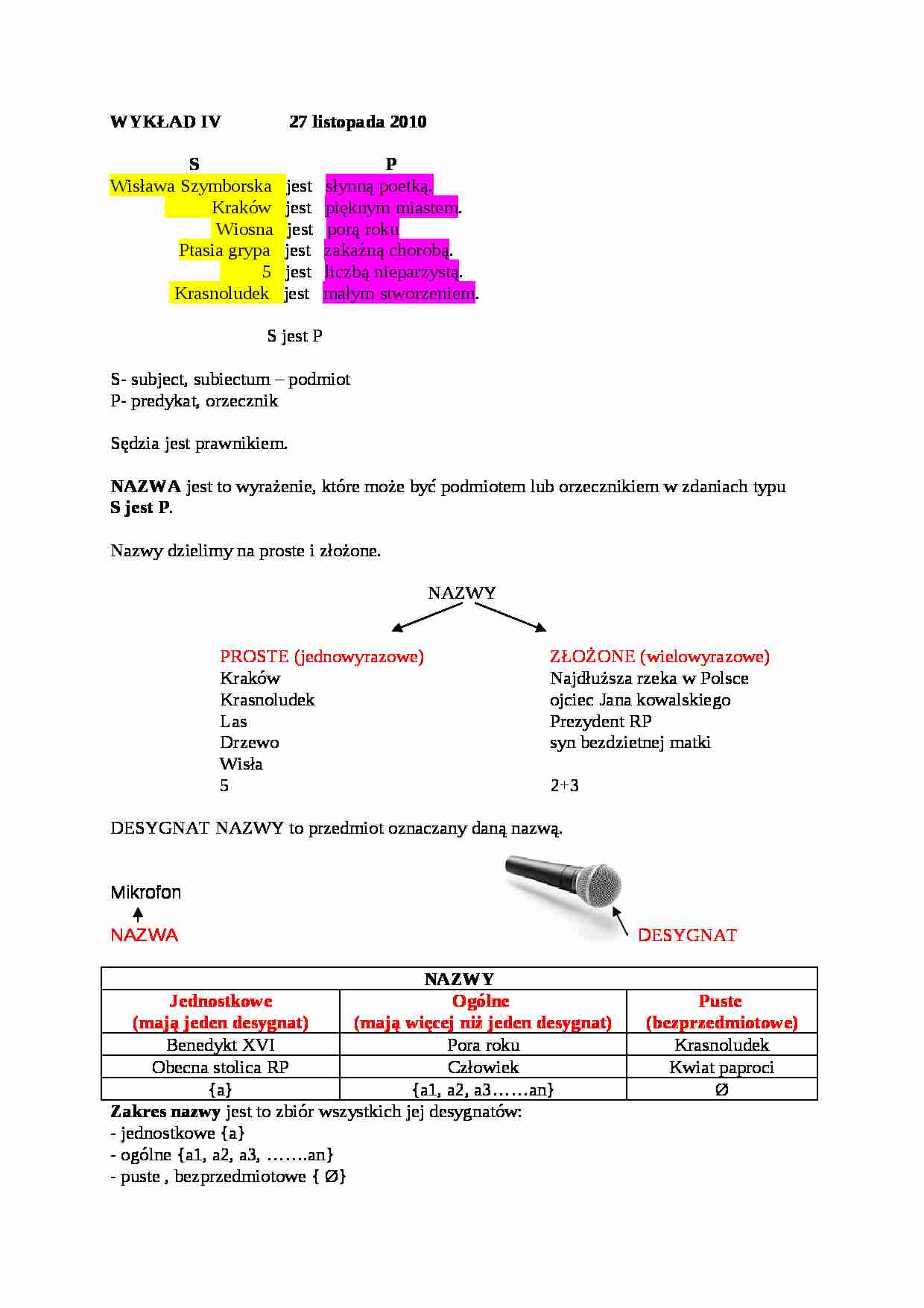 Nazwa desygnat - wykład - strona 1