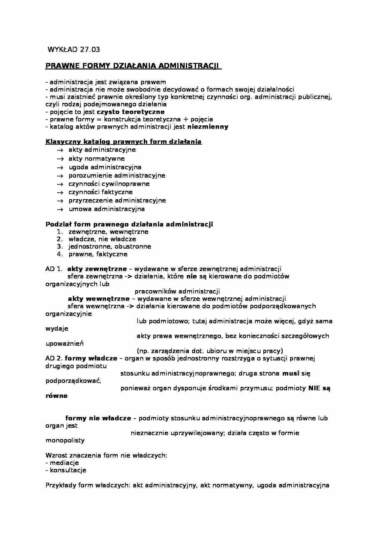 Prawne formy działa administracji - skrypt - strona 1