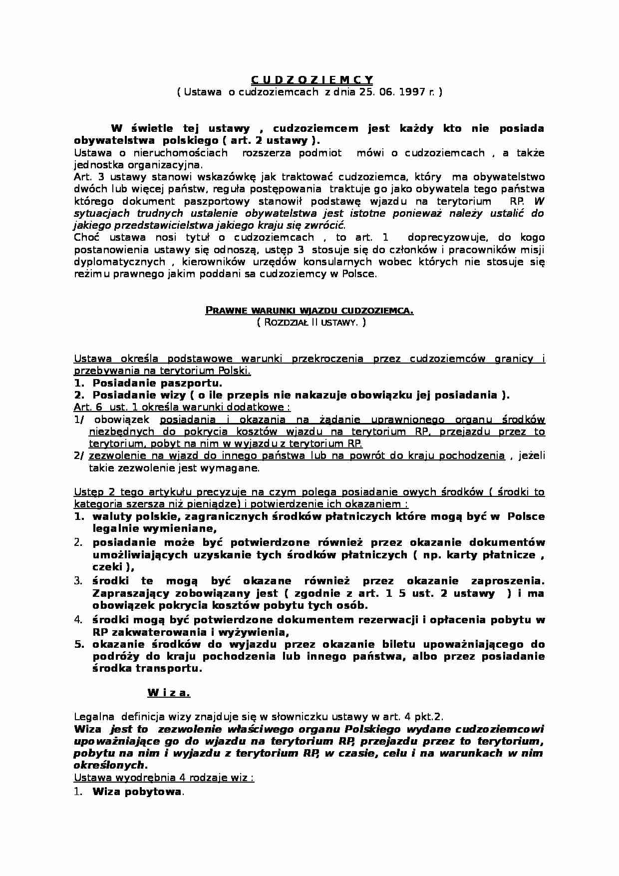 Ustawa o cudzoziemcach - strona 1