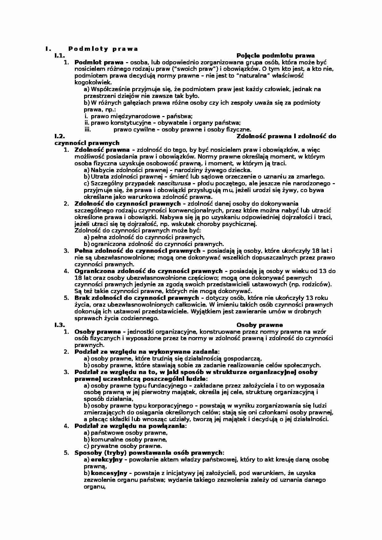 Podmioty prawa - Zdolność prawna  - strona 1
