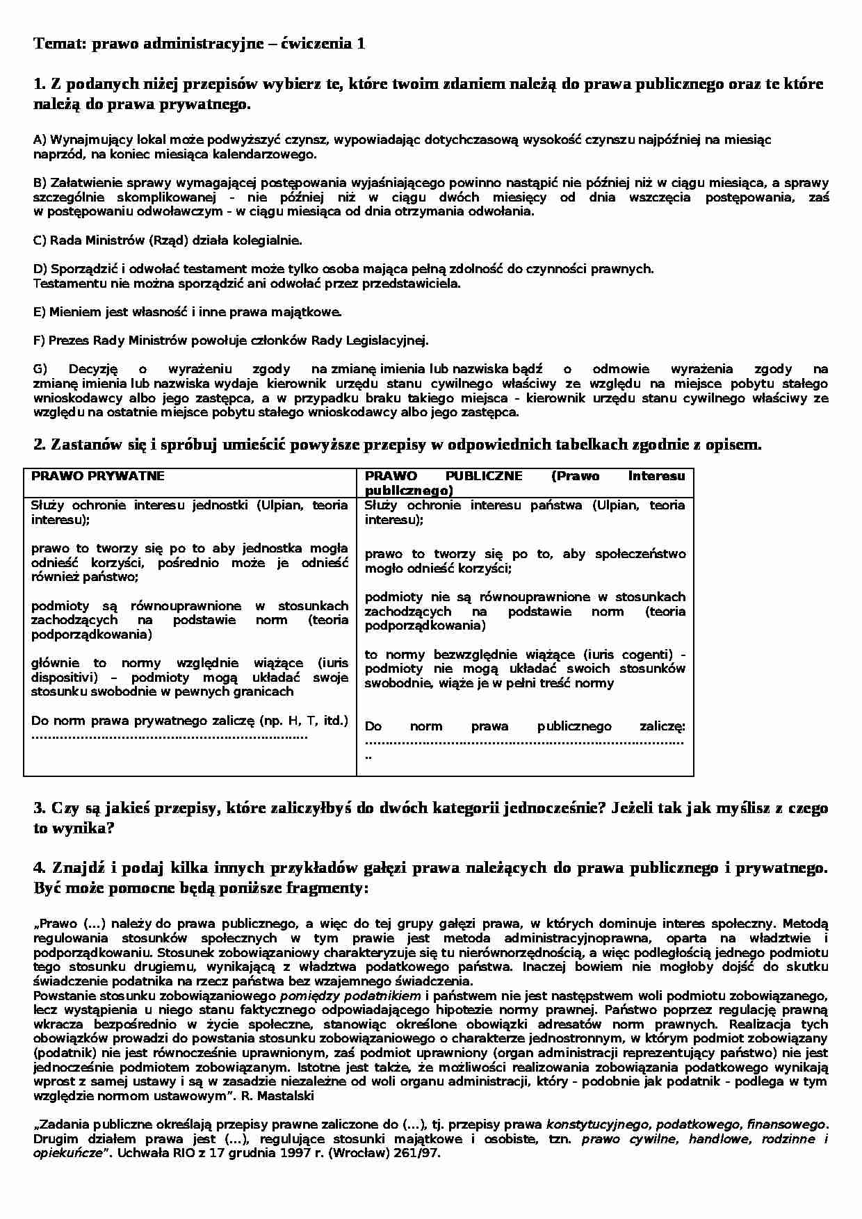 Prawo administracyjne - ćwiczenia 1 - strona 1