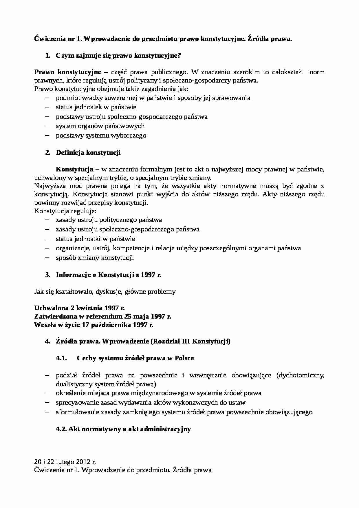 Wprowadzenie do przedmiotu prawo konstytucyjne - ćwiczenia - strona 1
