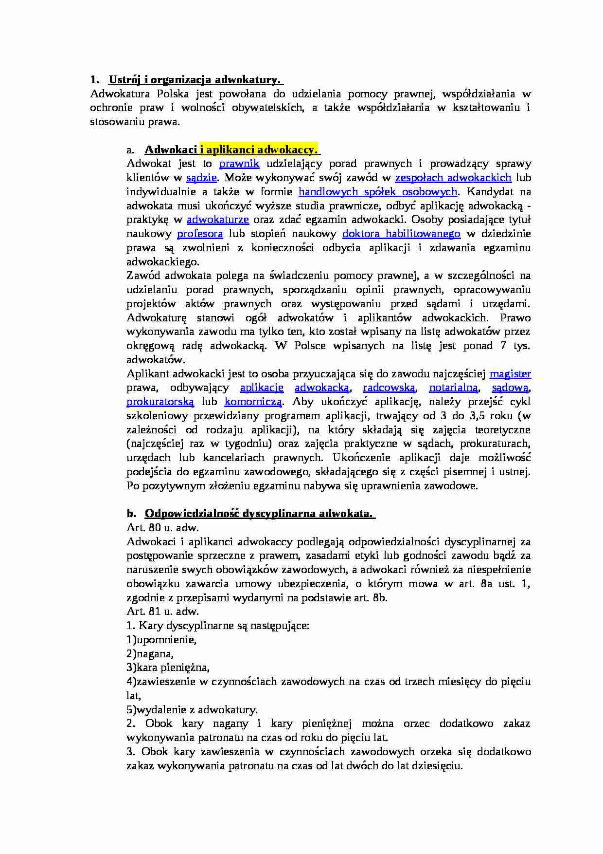 Ustrój i organizacja adwokatury. - strona 1