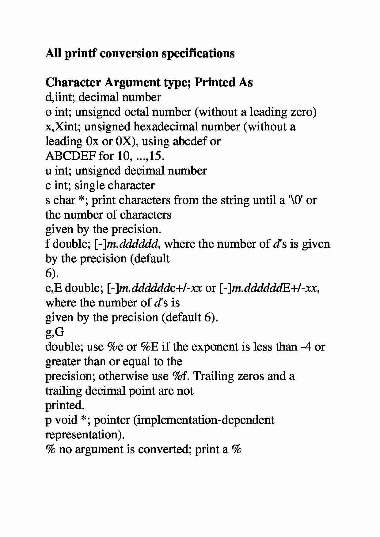 All printf conversion specifications - strona 1