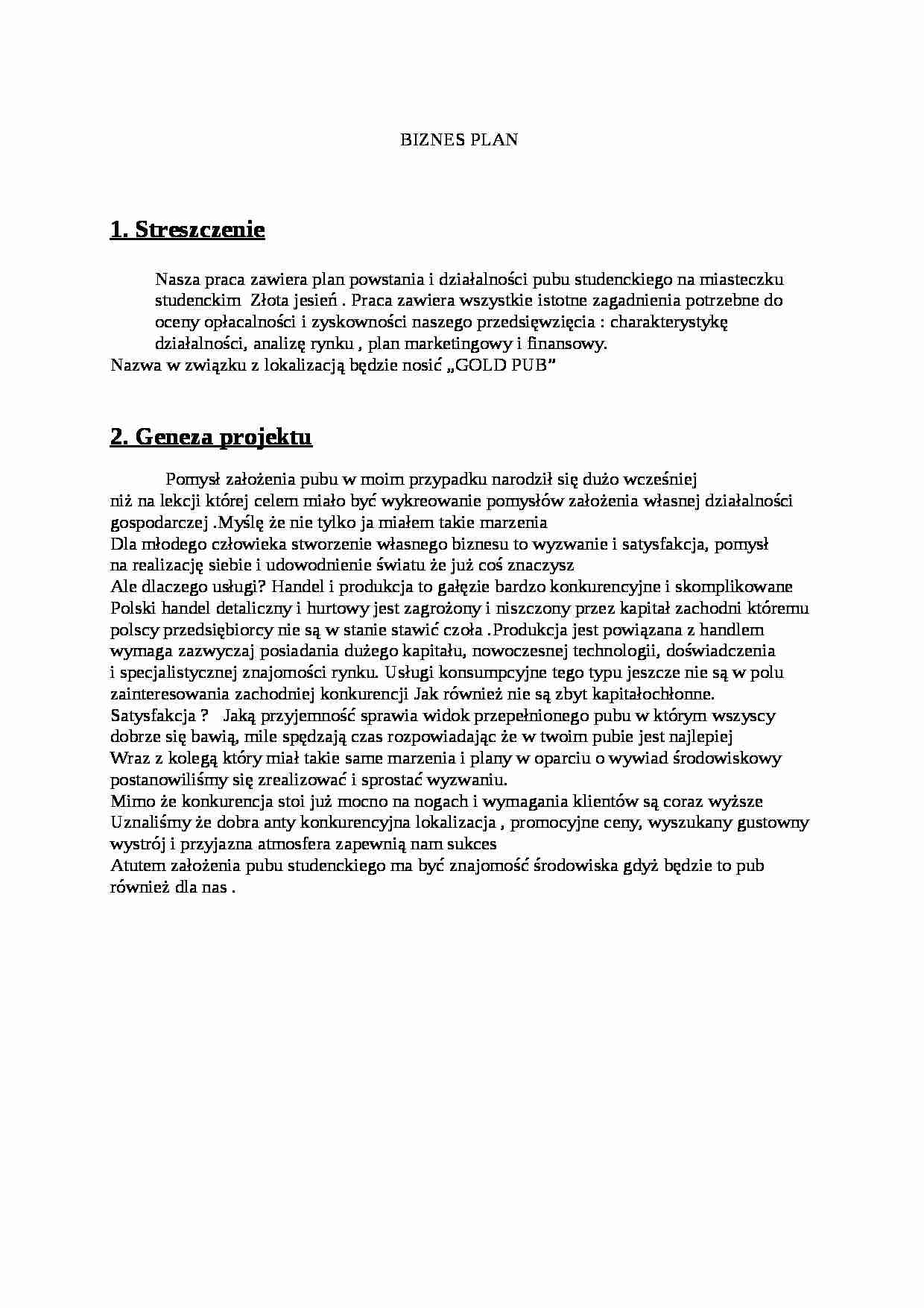 Biznes plan - pub studencki - strona 1