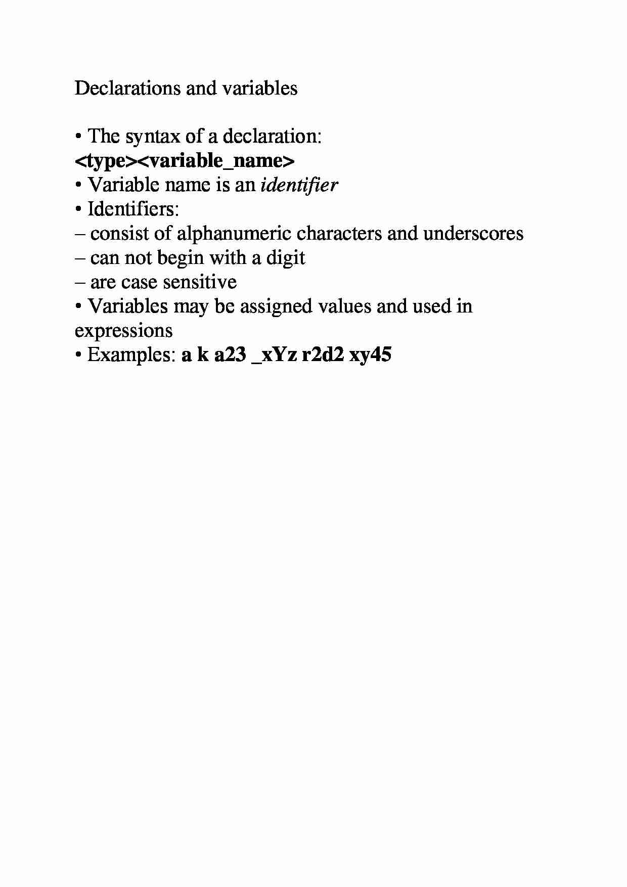Declarations and variables - examples - strona 1