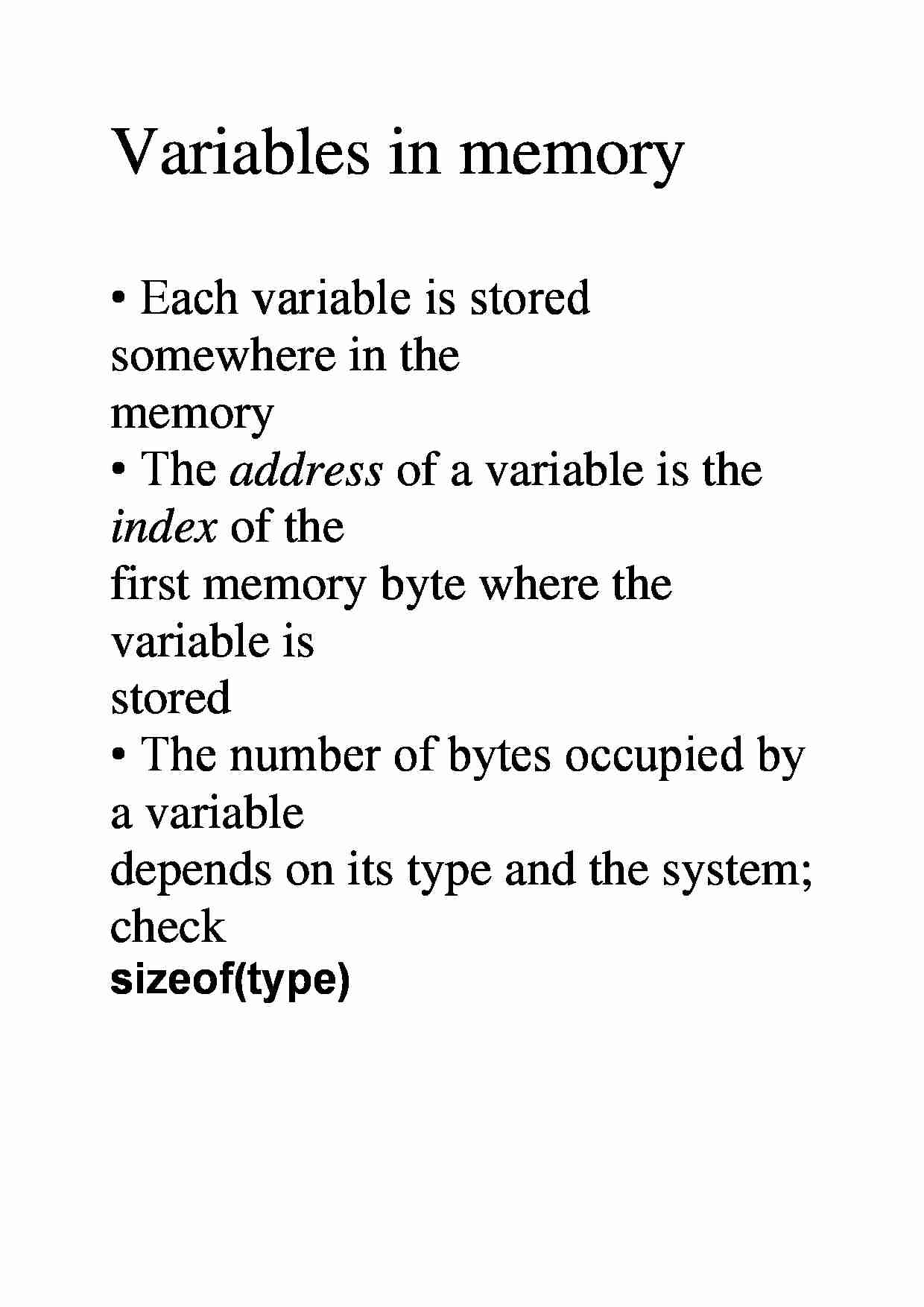 Variables in memory  - overview - strona 1