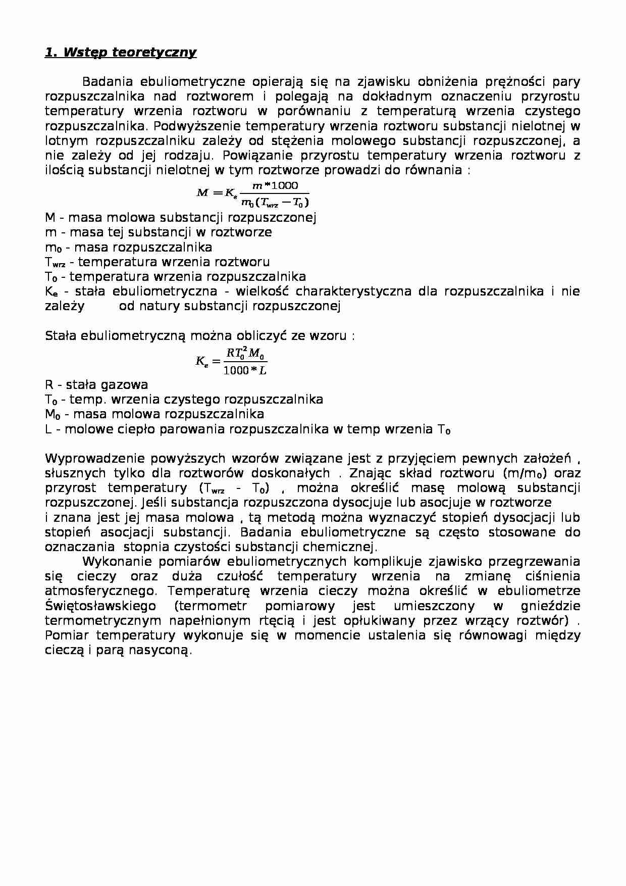 Badania ebuliometryczne- omówienie zagadnienia - strona 1