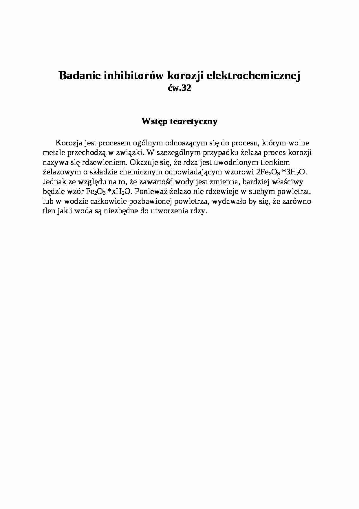 Badanie inhibitorów korozji elektrochemicznej - strona 1
