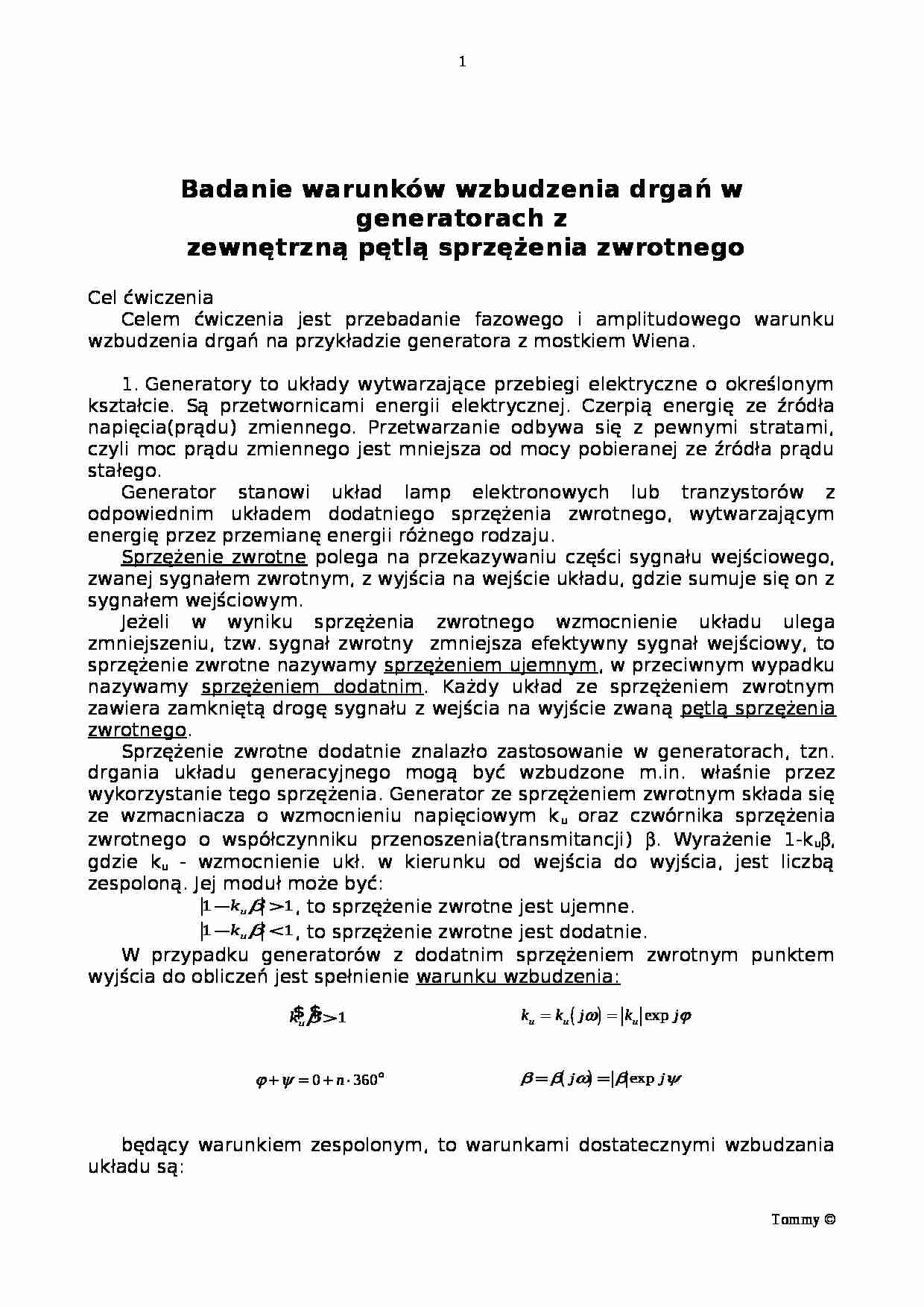 Badanie warunków wzbudzenia drgań w generatorach  - strona 1