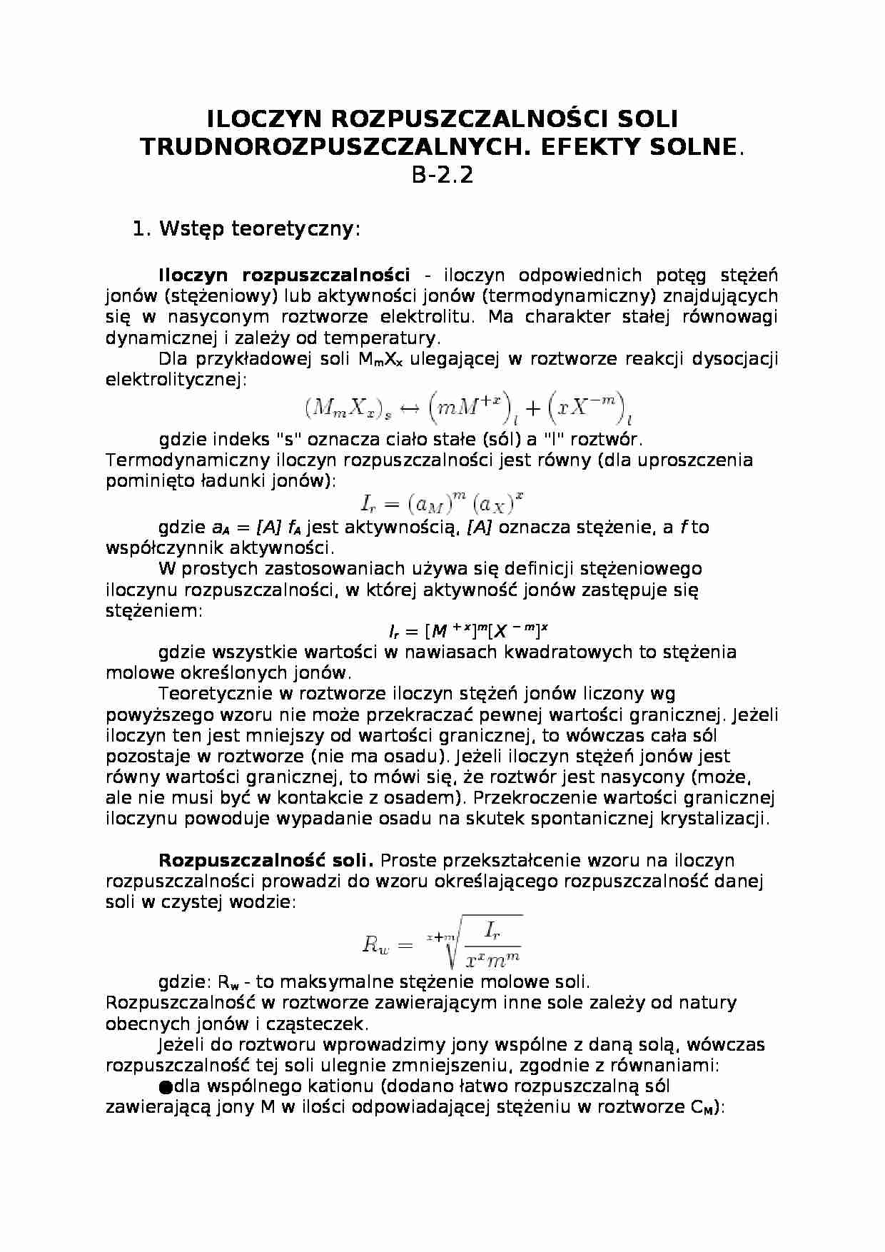 Iloczyn rozpuszczalności soli trudnorozpuszczalnych - strona 1