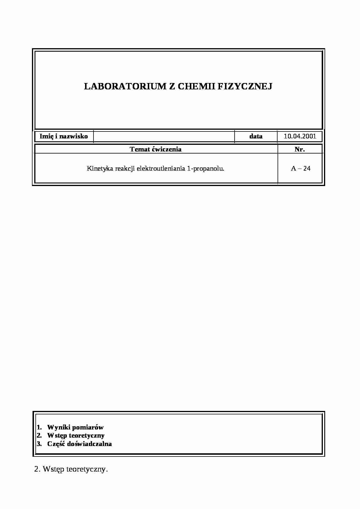 Kinetyka reakcji elektroutleniania 1-propanolu. - strona 1
