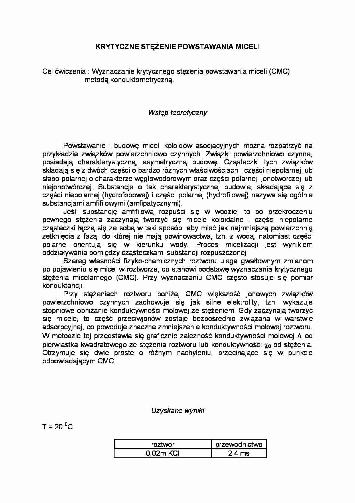 Krytyczne stężenie powstania miceli - strona 1