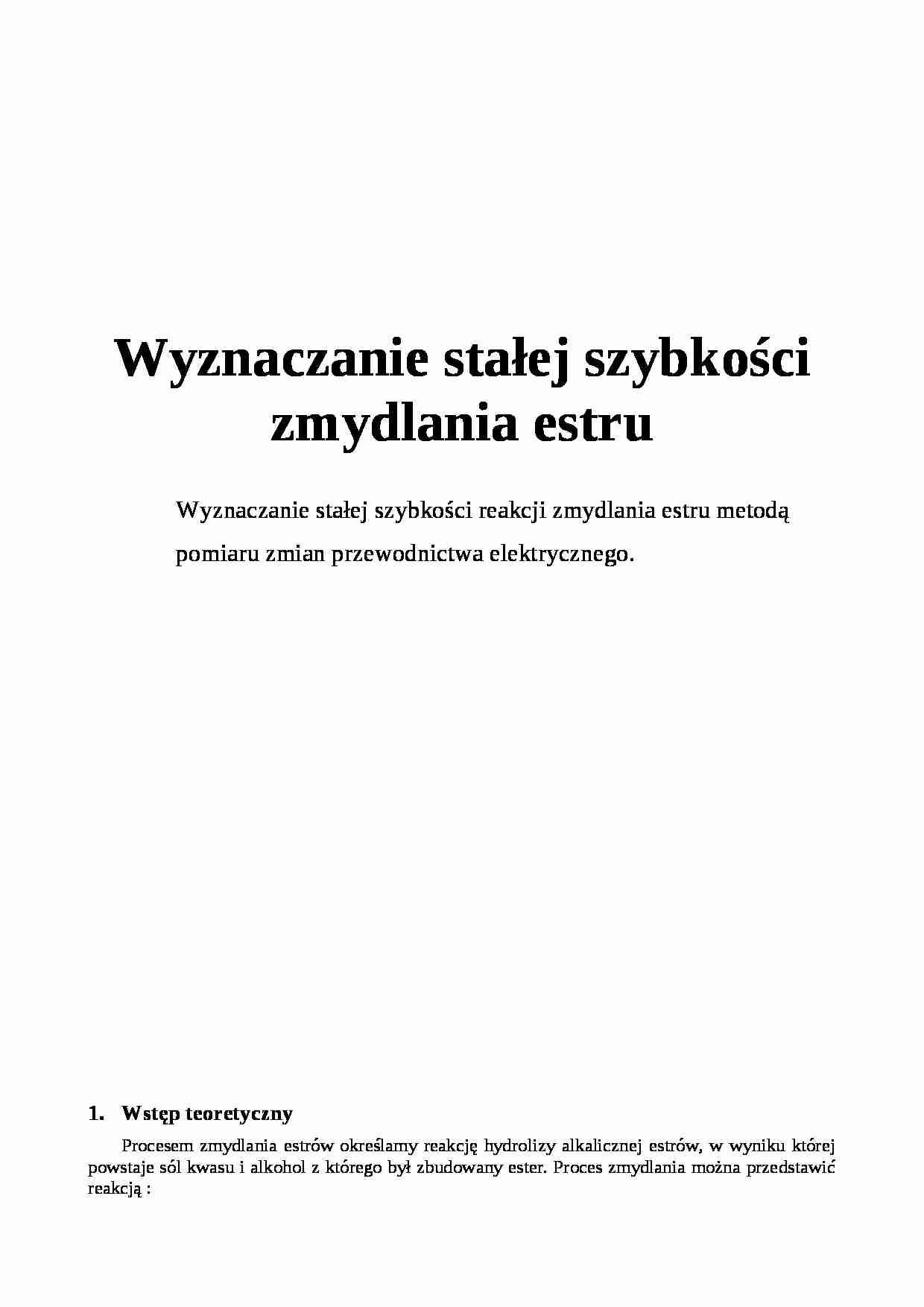 Wyznaczanie stałej szybkości zmydlania estru - strona 1