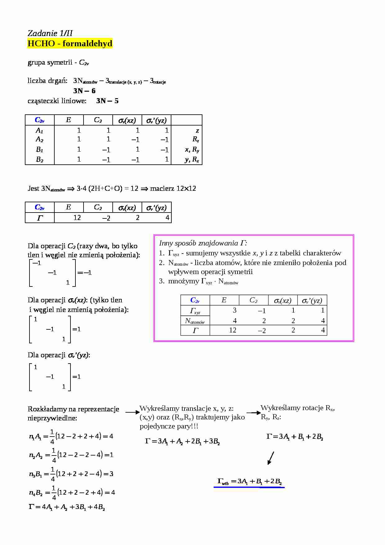 HCHO - formaldehyd-wyznaczanie symetrii drgań - strona 1