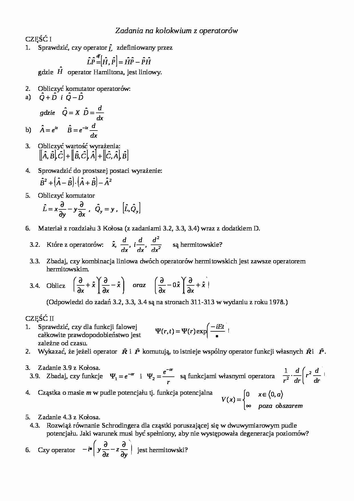 Zadania na kolokwium z operatorów - strona 1