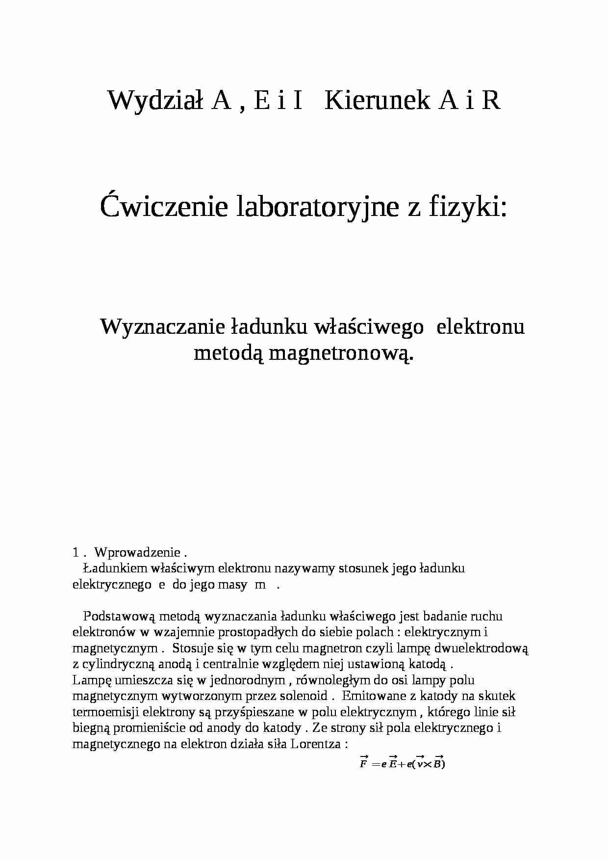 Wyznaczanie ładunku własciwego   - strona 1
