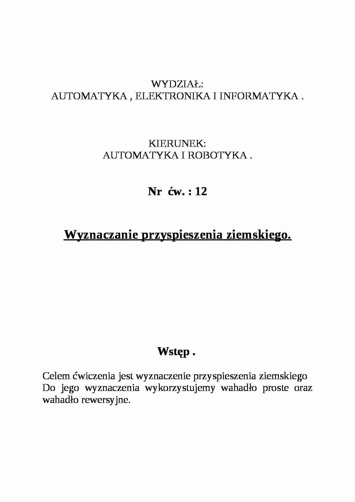 Wyznaczanie przyspieszenia ziemskiego - strona 1