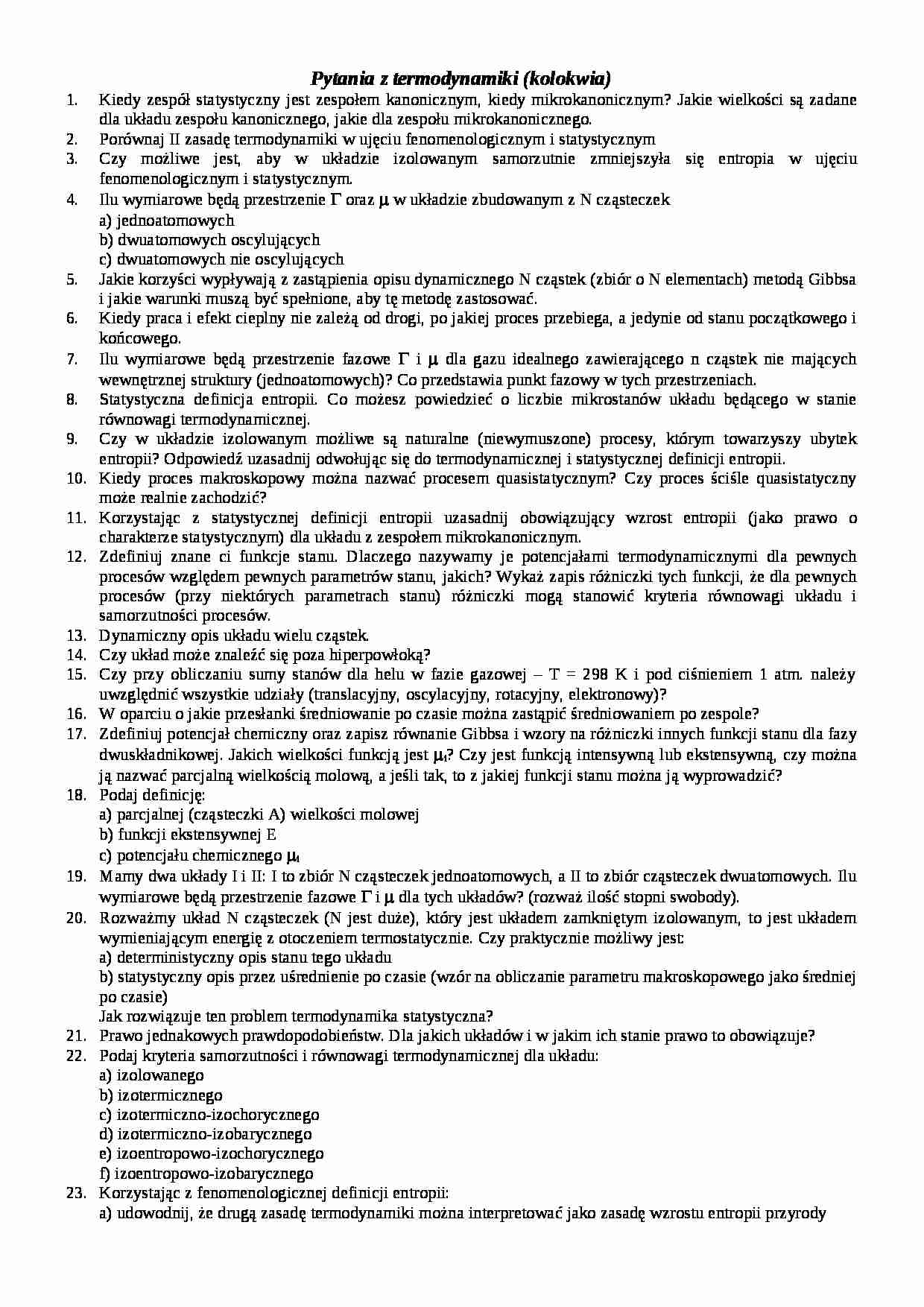 zebrane pytania z kolokwiów - termodynamika - strona 1