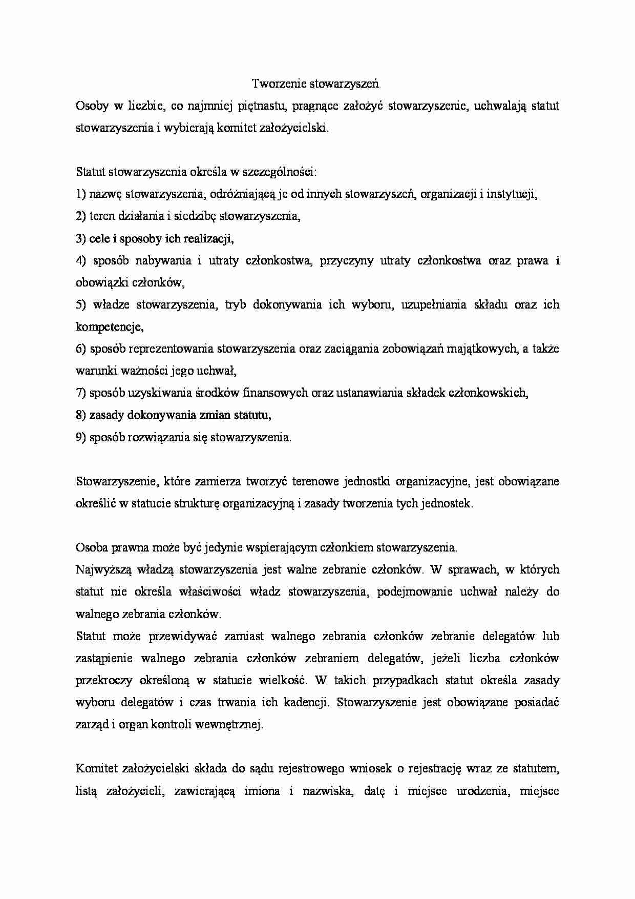 Tworzenie stowarzyszeń - strona 1